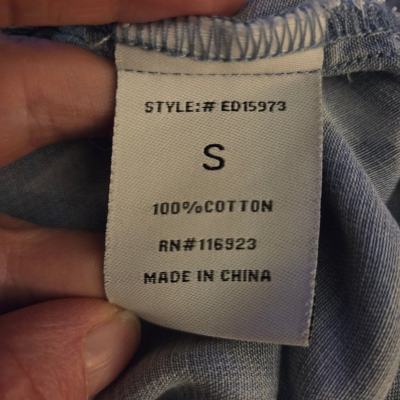 Easel Star Print Chambray Denim Midi Dress Frayed Hem Americana Western Size S - Picture 5 of 13